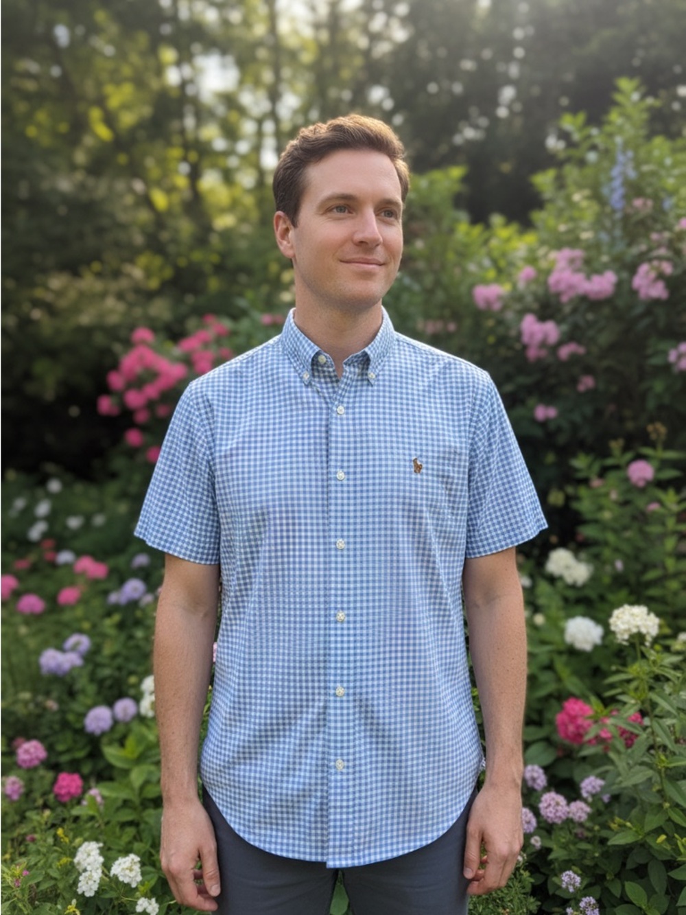 Polo by Ralph Lauren Light Blue Gingham Short-Sleeve Button-Down Shirt